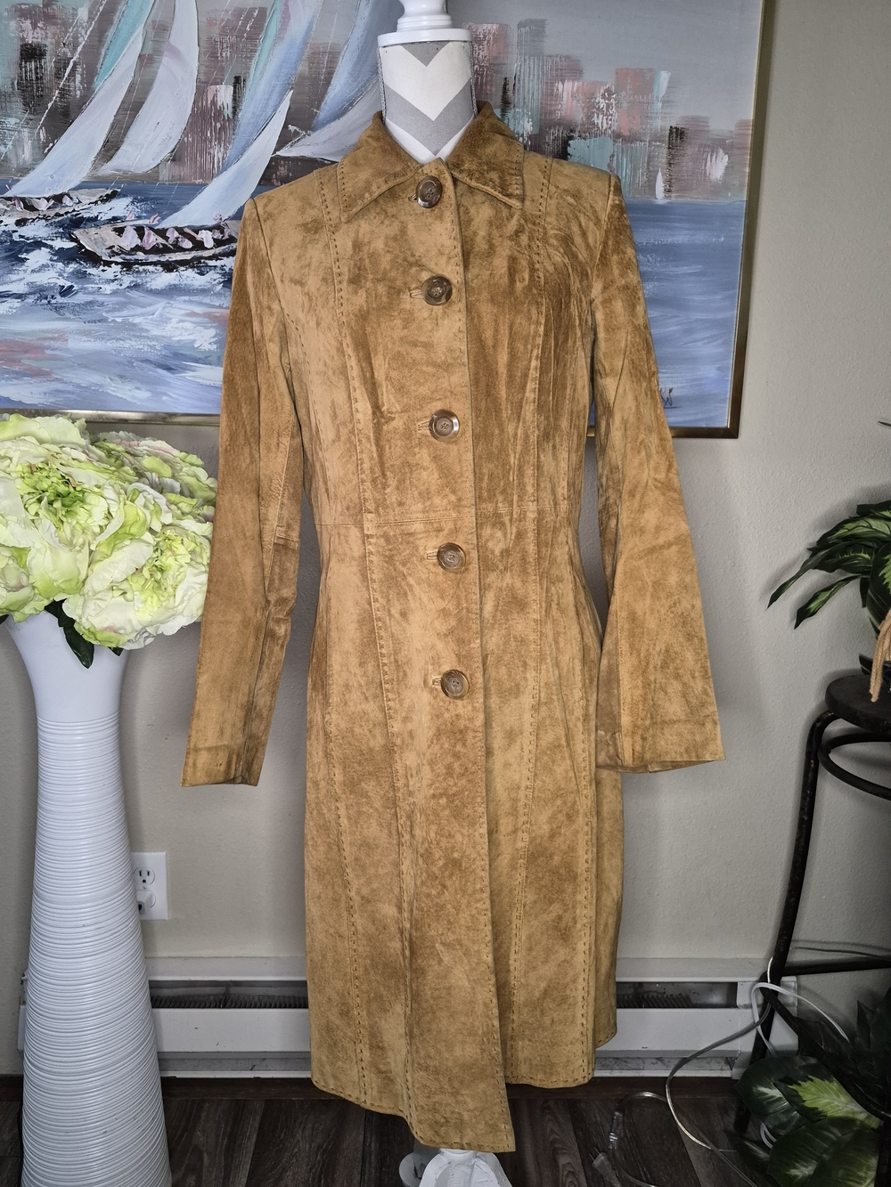 Vintage Express Camel Suede Leather Trench Coat
